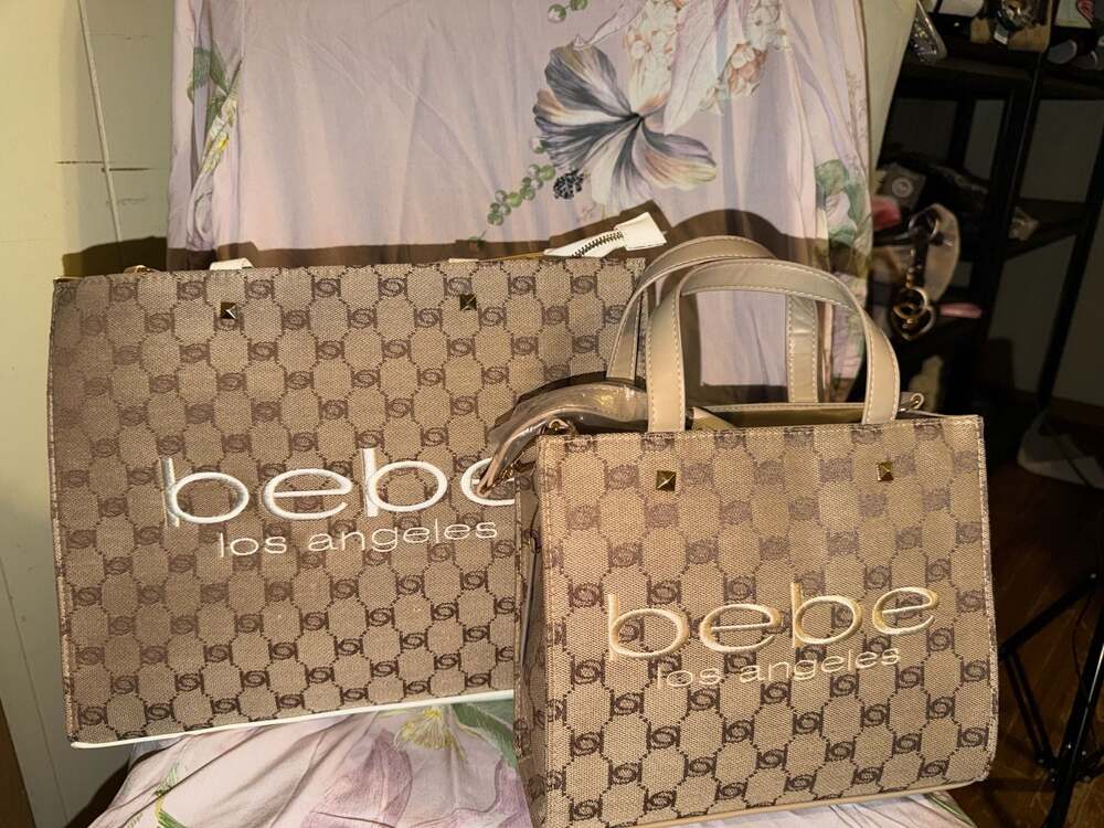 Bebe Talulla Monogram Print Satchel and Tote Bag Set